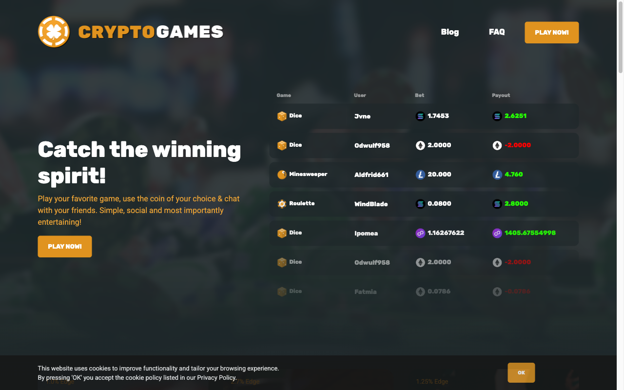 CryptoGames — главная страница