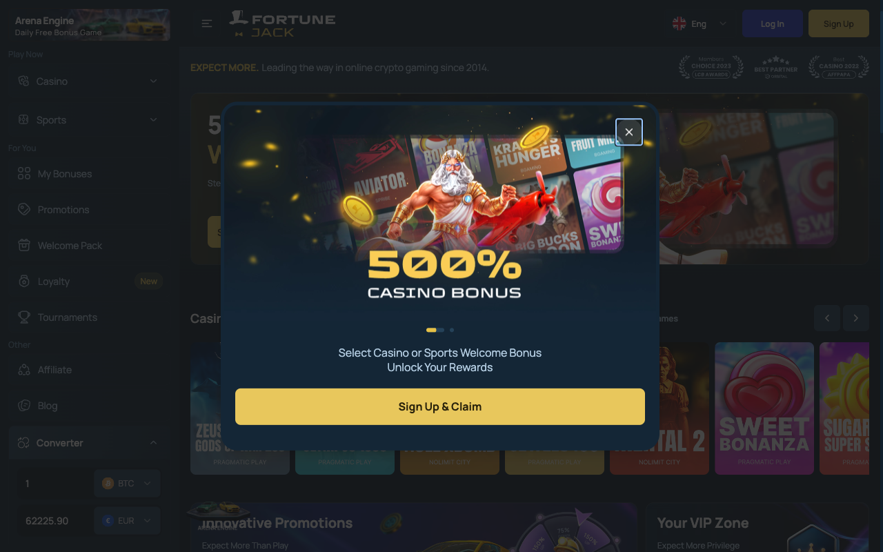 FortuneJack — главная страница