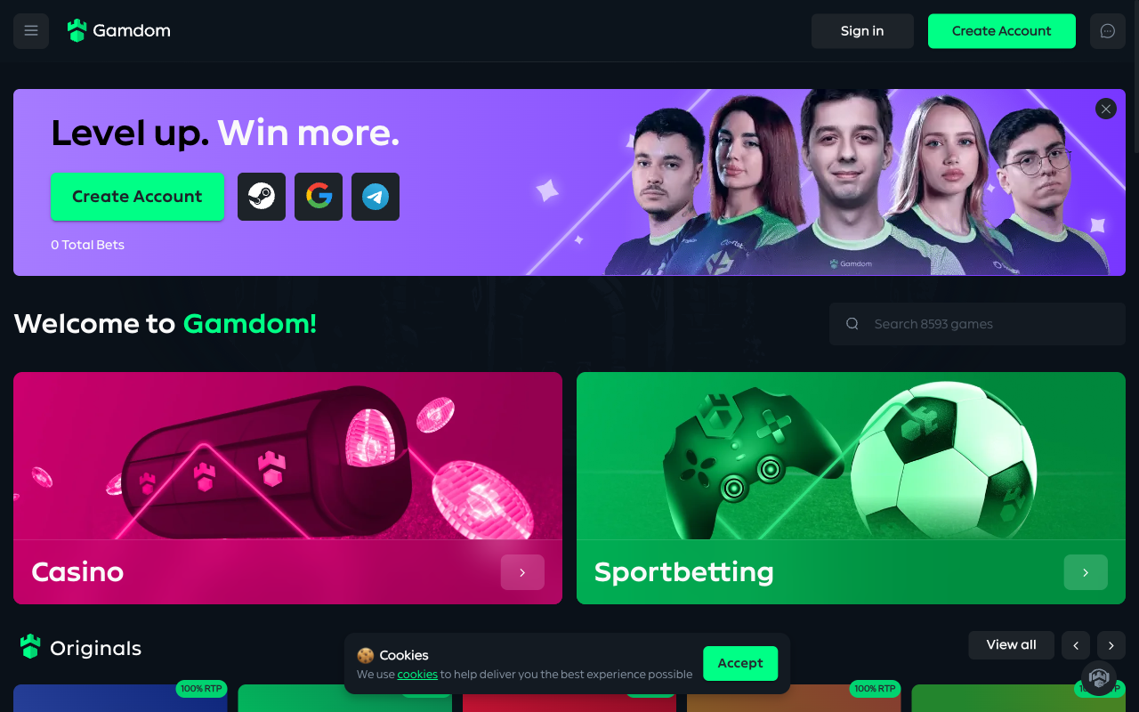 Gamdom — главная страница