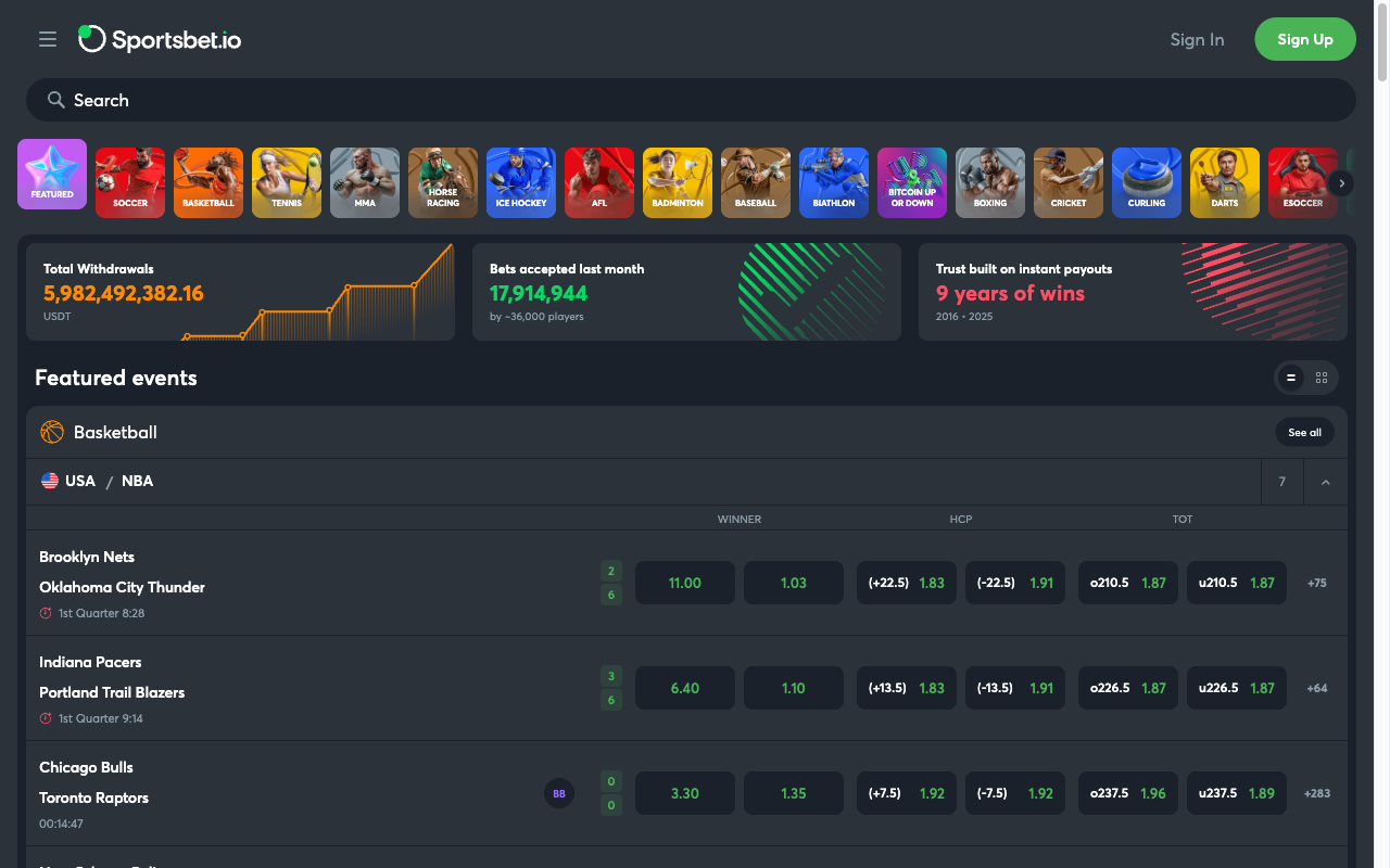 Sportsbet.io — homepage